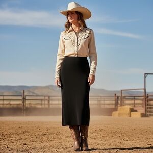 DOUBLE D RANCH Yoakum Texas, Black Straight Maxi Skirt Knit Linen Blend Size S